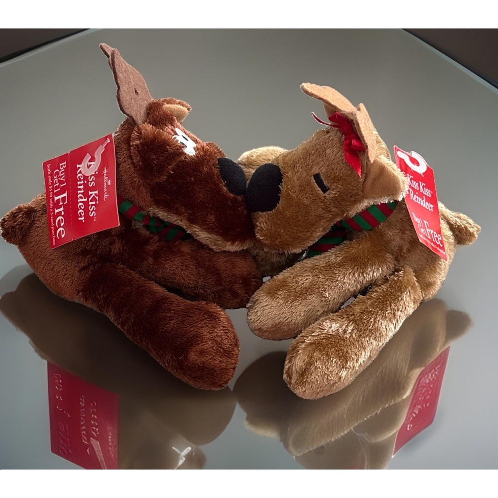 Hallmark Magnetic Rodney & Rhonda 1987 Kiss Kiss Reindeer Christmas Plush W/Tags